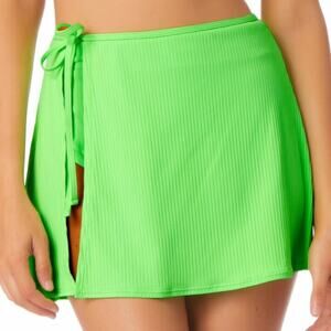 California Waves Junior's Green Ribbed Tie Slit Sarong Skirt Cover-Up Large NWT